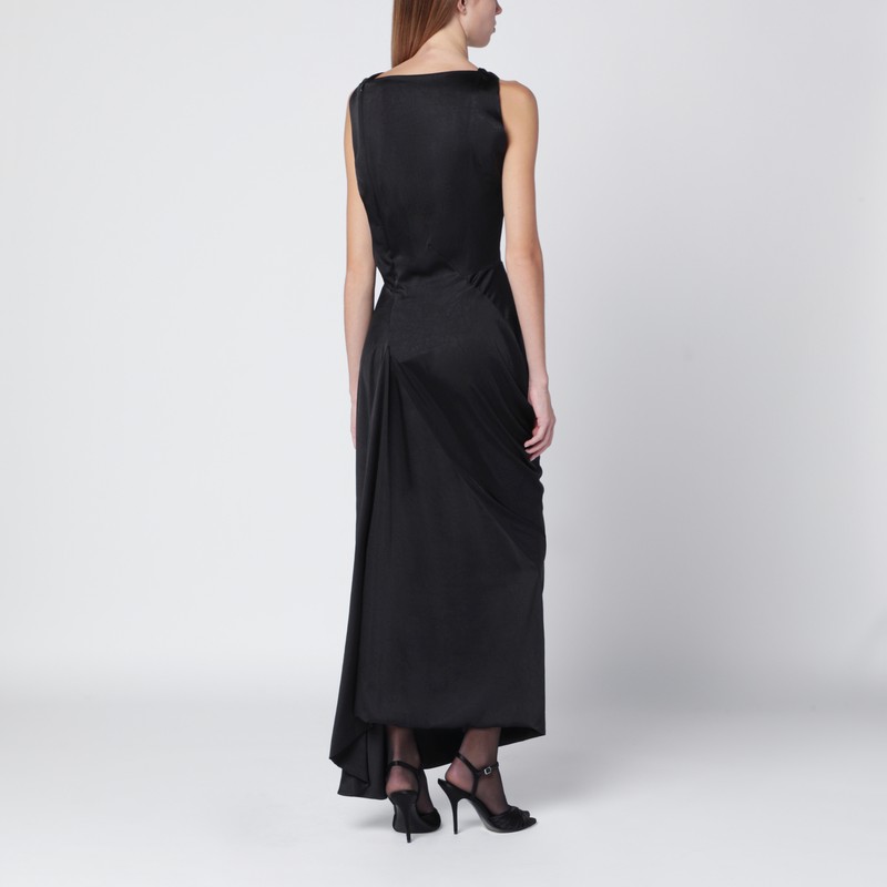 Vivienne Westwood Floor-length Satin Draped Dress With Side Slit In Black
