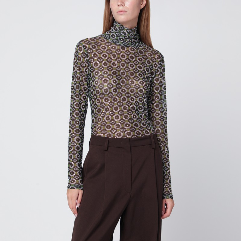 Semi-transparent green print turtleneck jumper