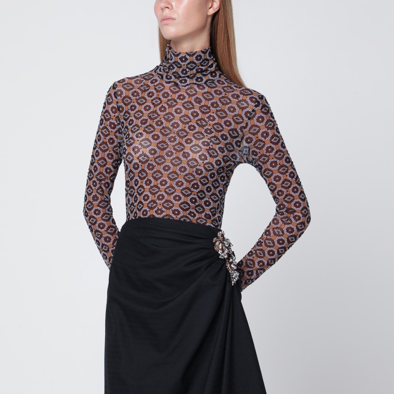 Semi-transparent brown print turtleneck jumper