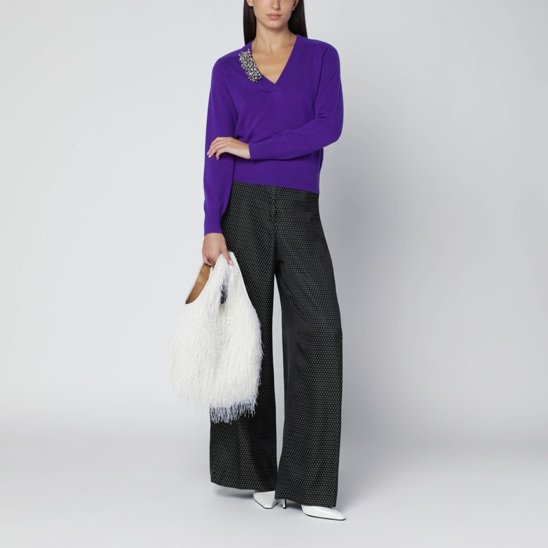 Dries Van Noten Purple Cashmere Sweater With Brooch Detail In Purple