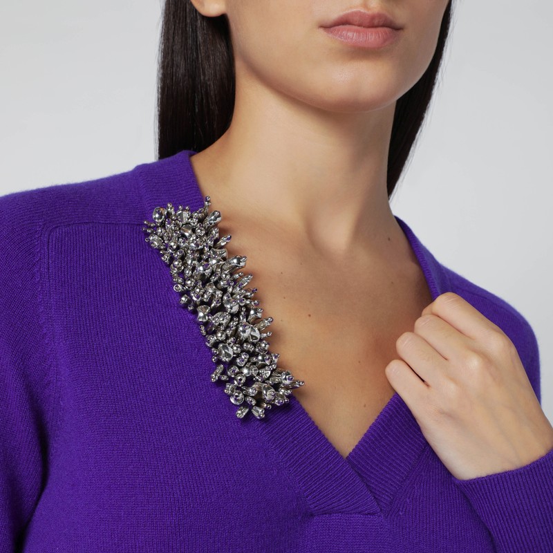 Dries Van Noten Purple Cashmere Sweater With Brooch Detail In Purple