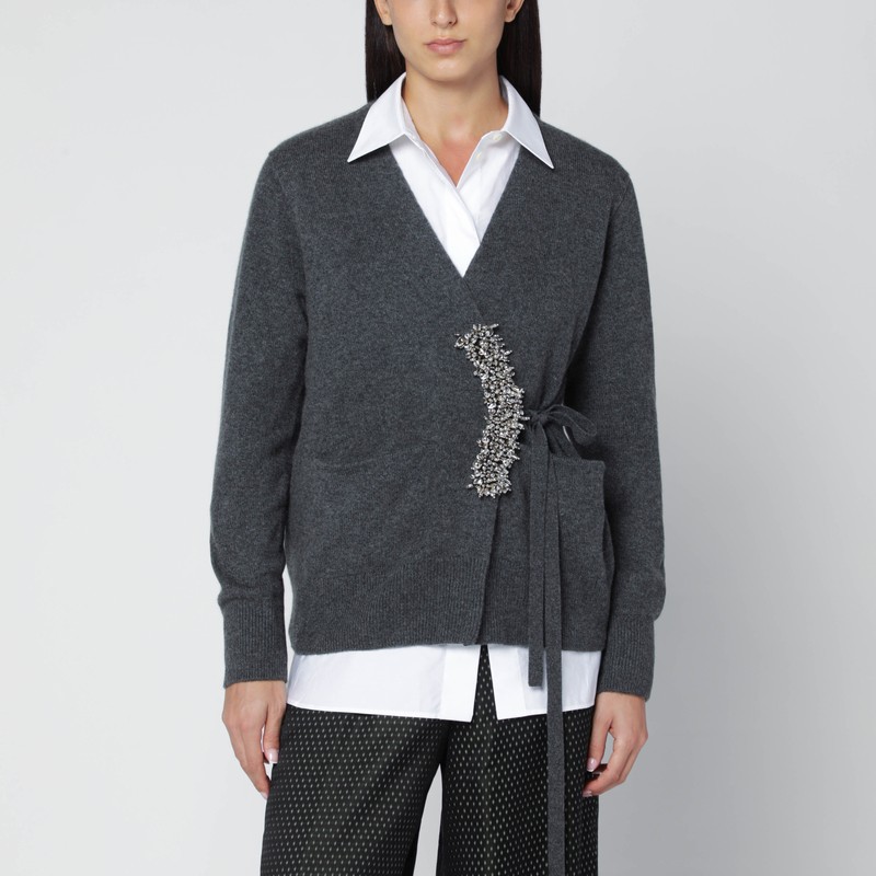 Grey cashmere cardigan with brooch detail