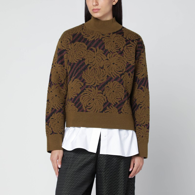 Khaki jacquard-pattern sweater