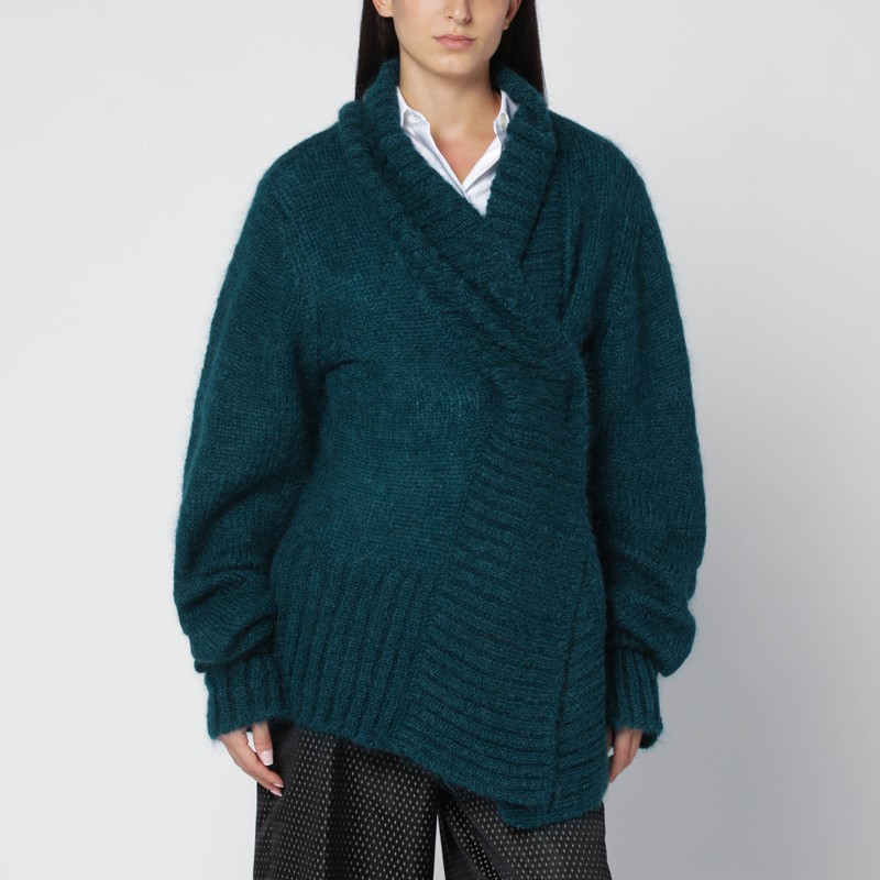 Oversized petroleum green mohair-blend sweater