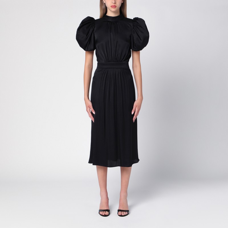 Black midi dress with puff sleeve