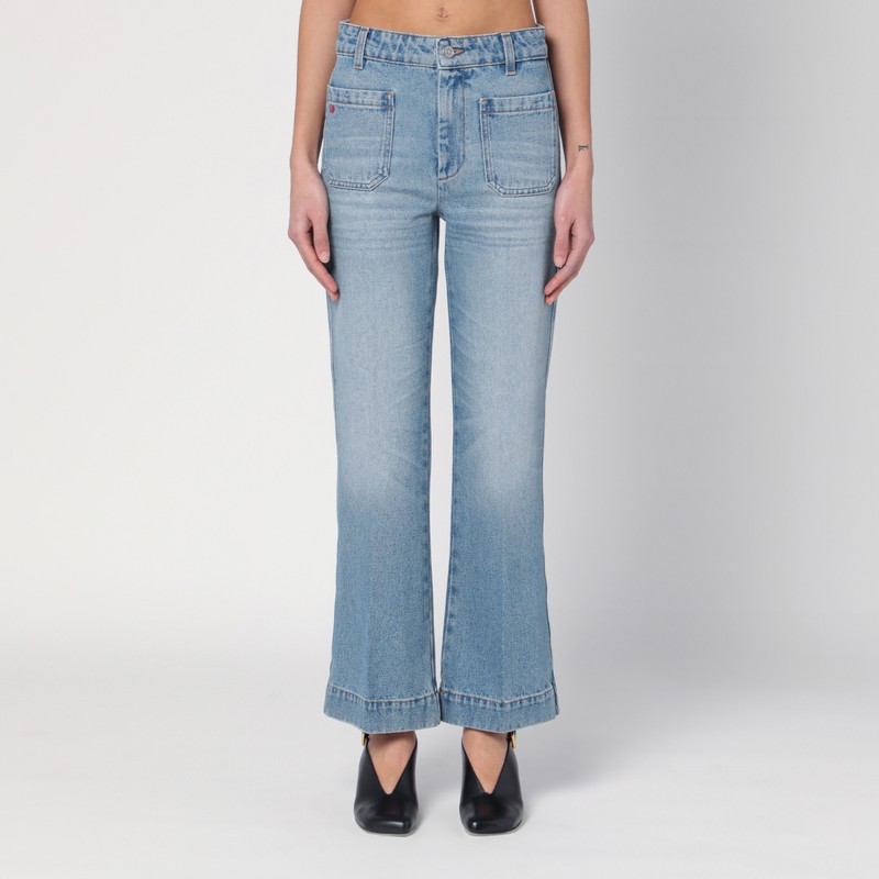 Light-wash denim jeans with a distressed effect