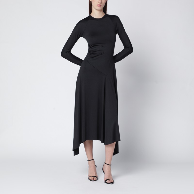 Black asymmetric midi dress