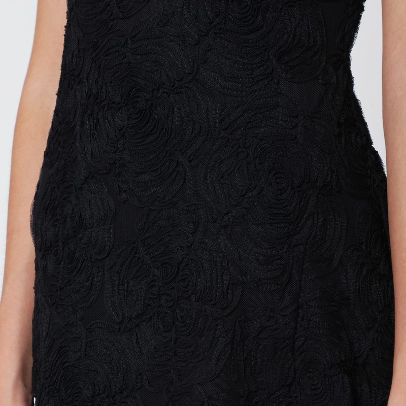 Rotate Birger Christensen Black Maxi Dress In Recycled Polyester Floral Mesh In Black
