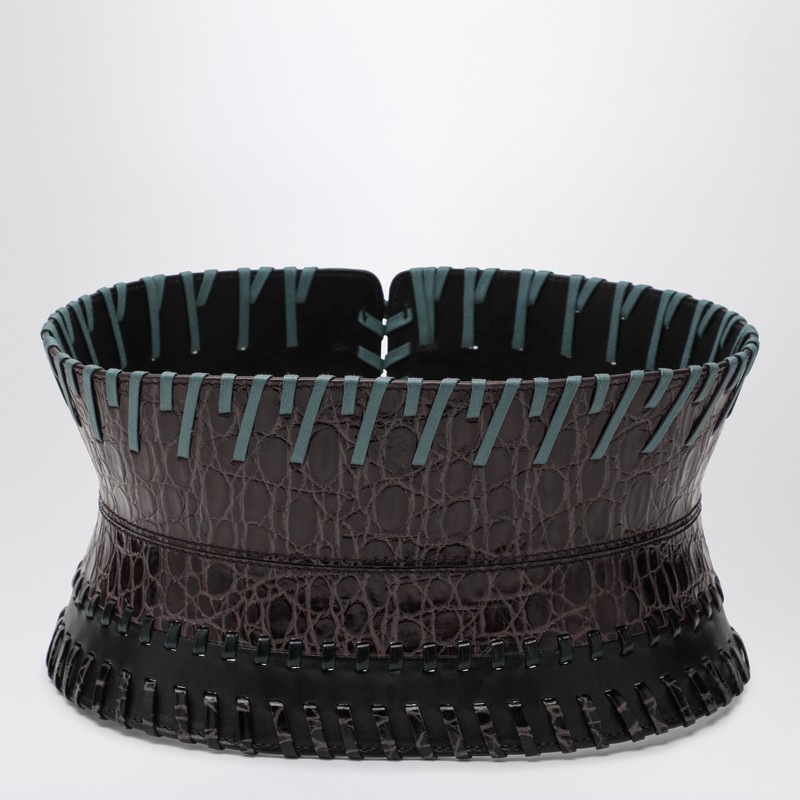 Dries Van Noten Dark Brown Leather Corset Belt In Brown