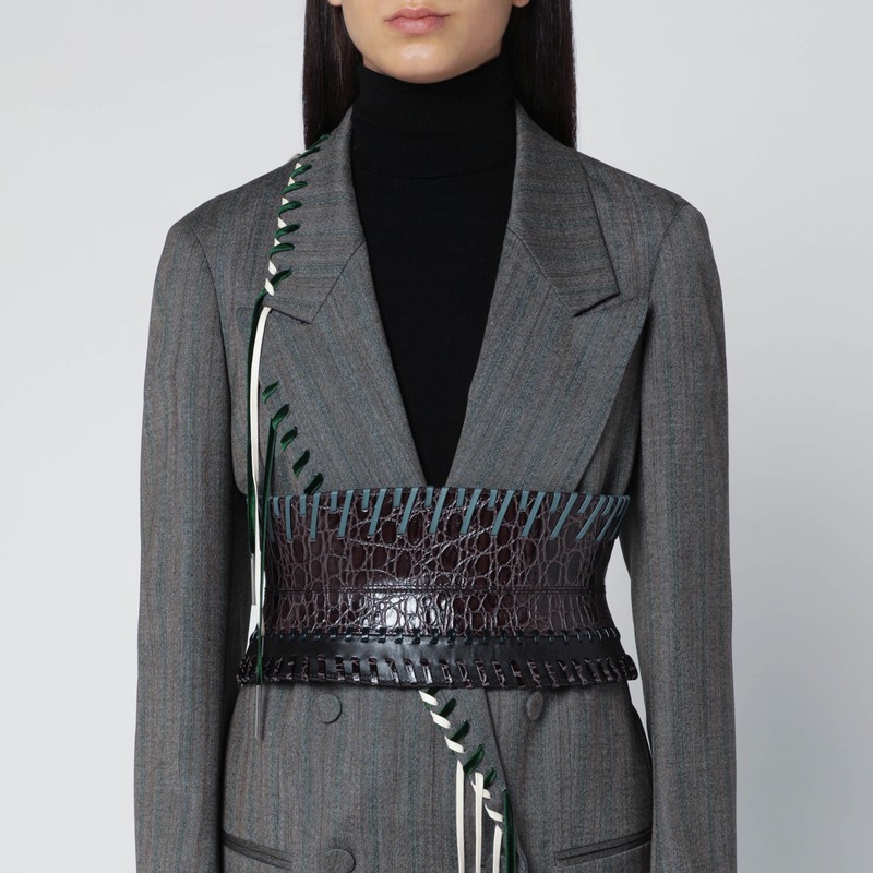 Dries Van Noten Dark Brown Leather Corset Belt In Brown