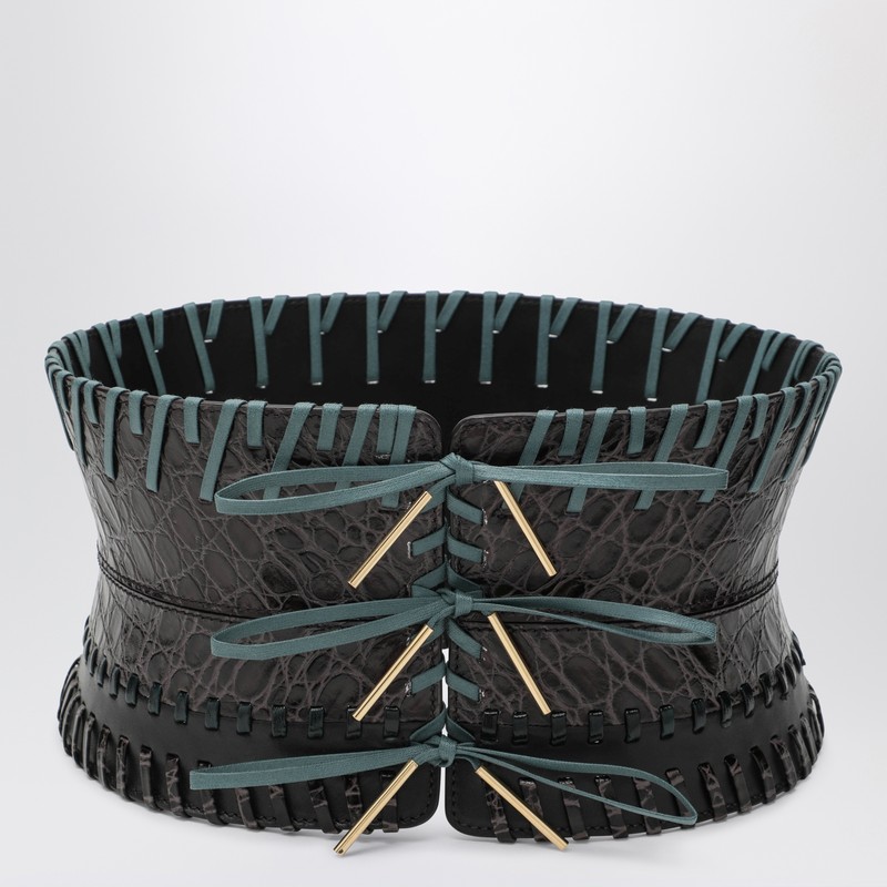 Dries Van Noten Dark Brown Leather Corset Belt In Brown