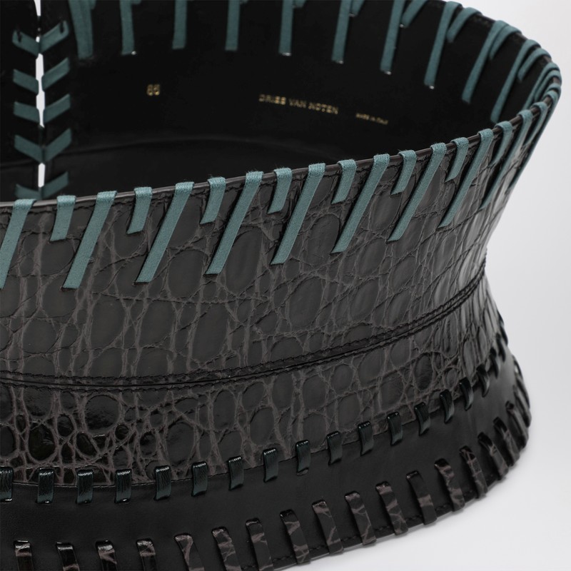 Dries Van Noten Dark Brown Leather Corset Belt In Brown