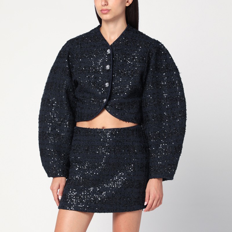 Navy blue Bouclé jacket with sequins