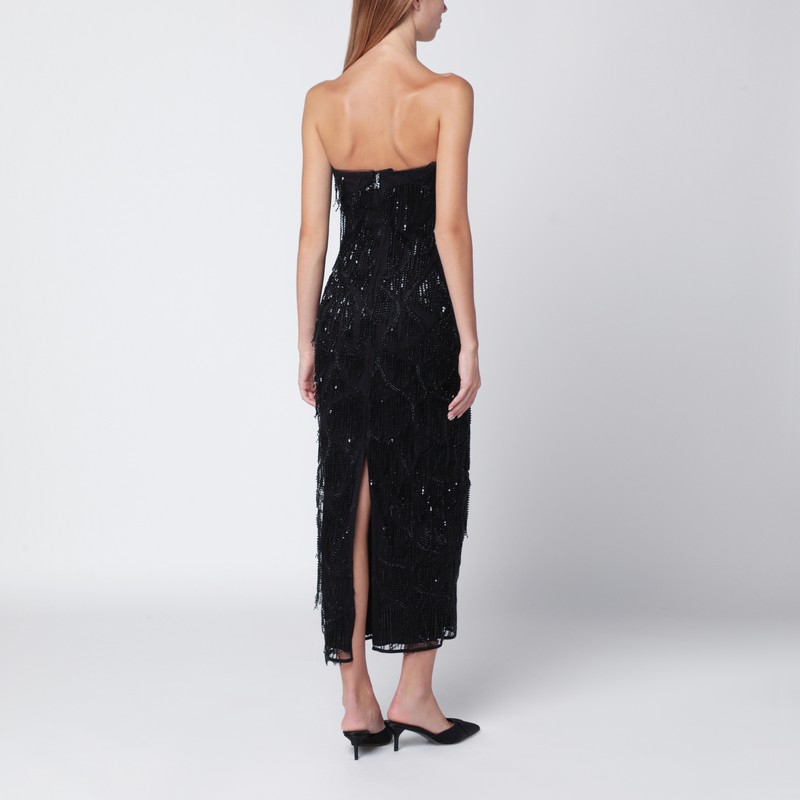 Rotate Birger Christensen Beaded Fringe Midi Dress In Black