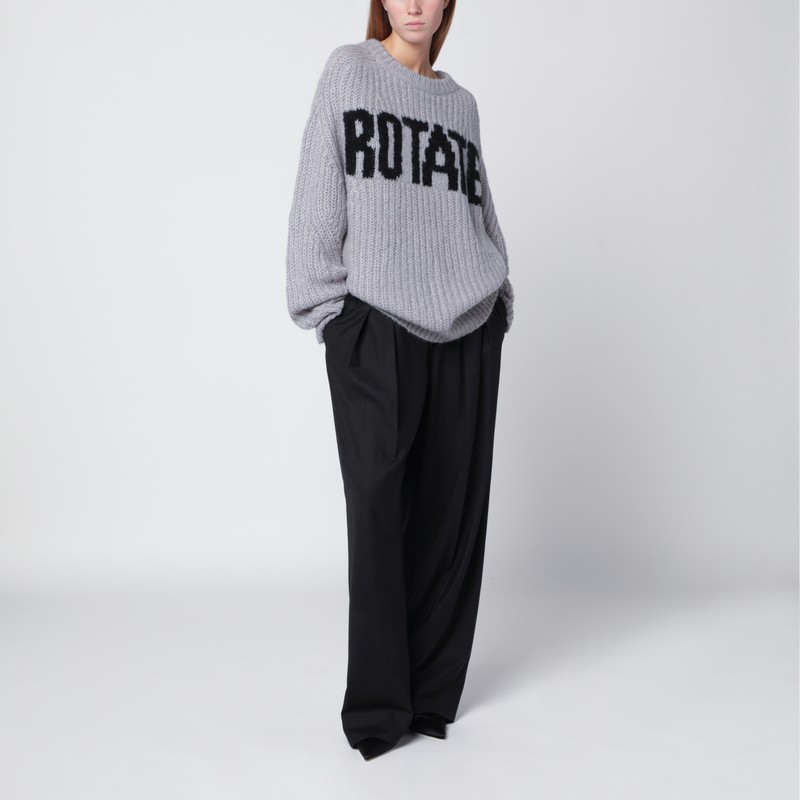 Rotate Birger Christensen Light Grey Oversized Sweater With Logo In Gray