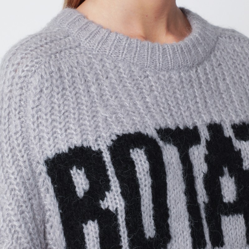 Rotate Birger Christensen Light Grey Oversized Sweater With Logo In Gray