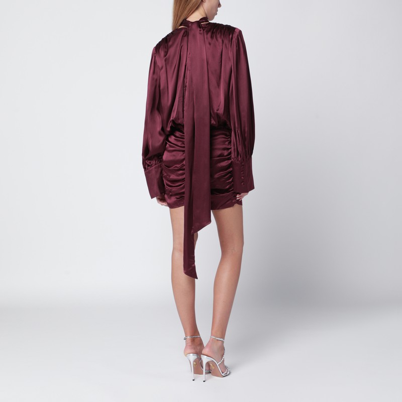 Rotate Birger Christensen Bordeaux Draped Silk Mini Dress In Burgundy