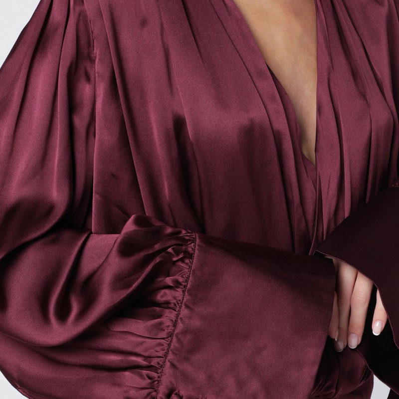 Rotate Birger Christensen Bordeaux Draped Silk Mini Dress In Burgundy