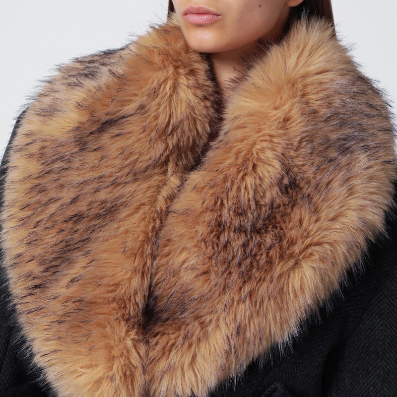 Rotate Birger Christensen Grey Coat With Faux Fur Collar In Gray