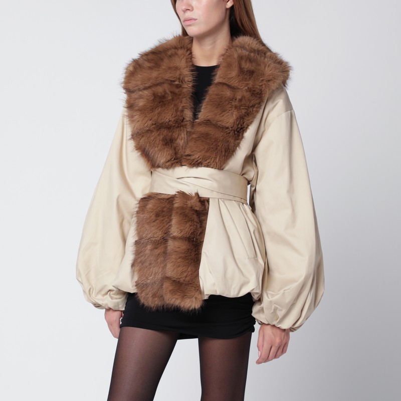 Beige jacket with faux fur collar - ROTATE Birger Christensen - Modalova