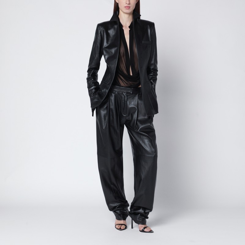 Francesco Murano Black Single-breasted Leather Blazer In Black