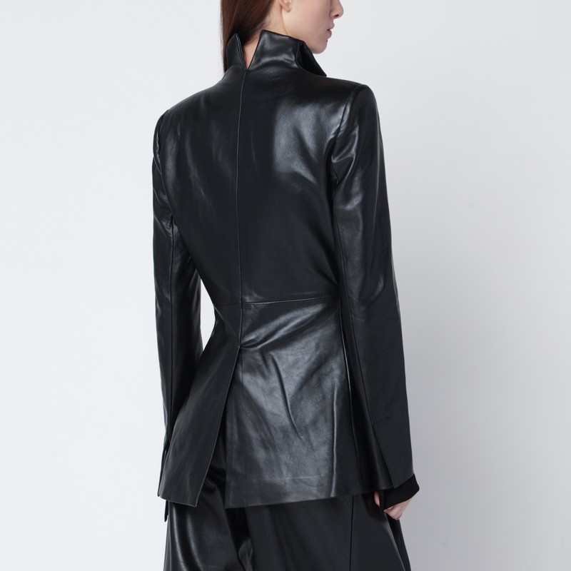 Francesco Murano Black Single-breasted Leather Blazer In Black