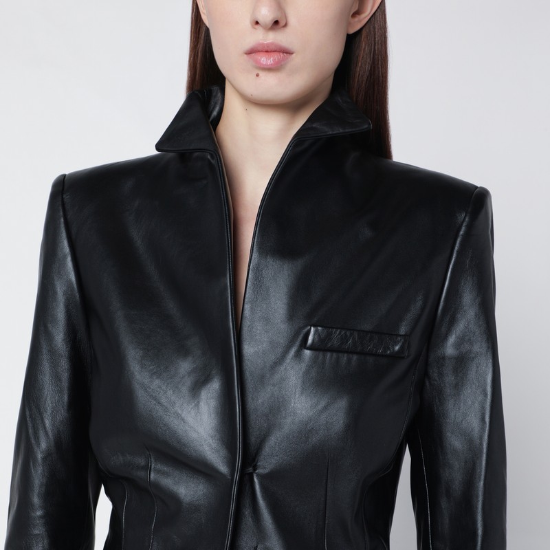 Francesco Murano Black Single-breasted Leather Blazer In Black