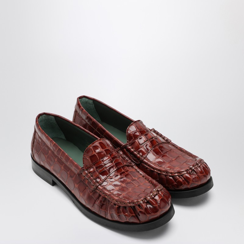 Vinny's Brown Ogee Moccasins With Crocodile Print In Brown