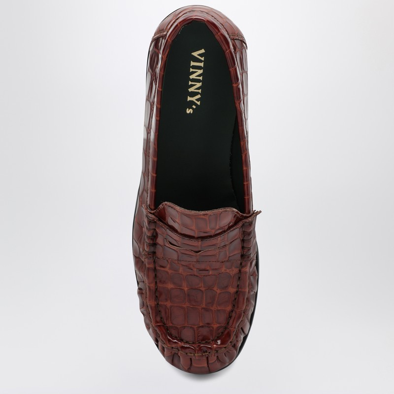 Vinny's Brown Ogee Moccasins With Crocodile Print In Brown