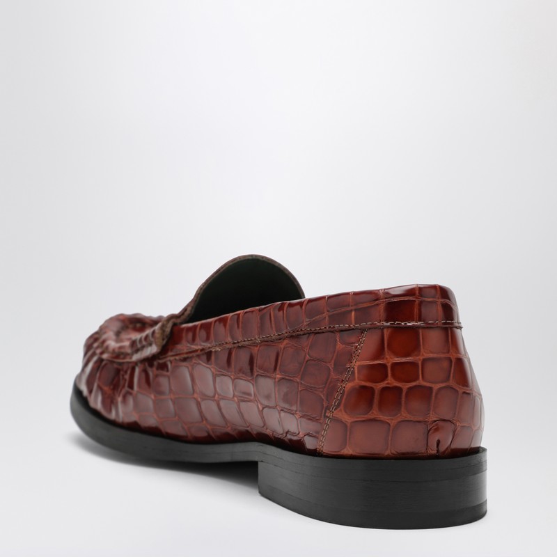 Vinny's Brown Ogee Moccasins With Crocodile Print In Brown