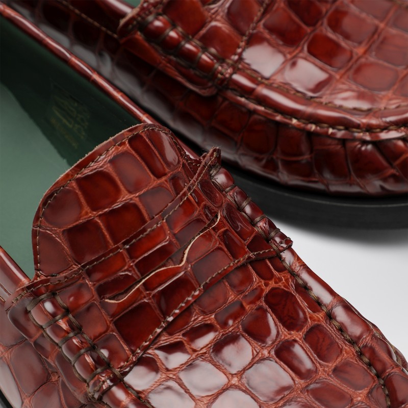 Vinny's Brown Ogee Moccasins With Crocodile Print In Brown