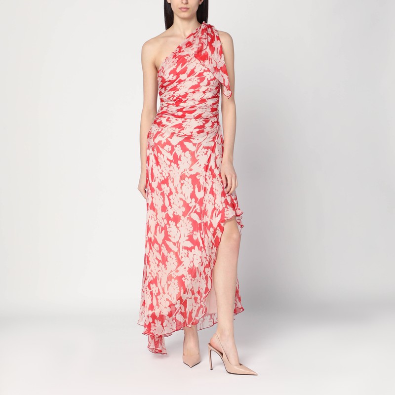 One-shoulder draped midi dress