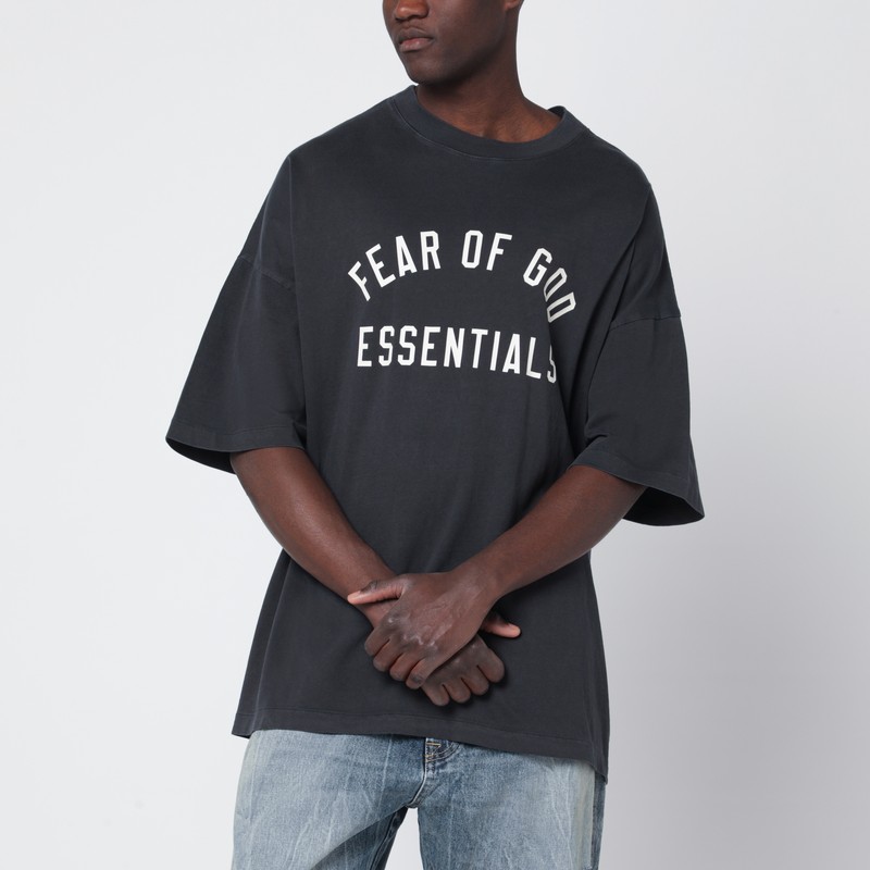 Black washed T-shirt with logo print