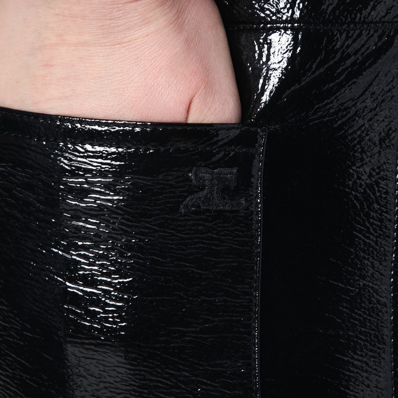 Courrèges Black Belted Vinyl Mini Skirt In Black