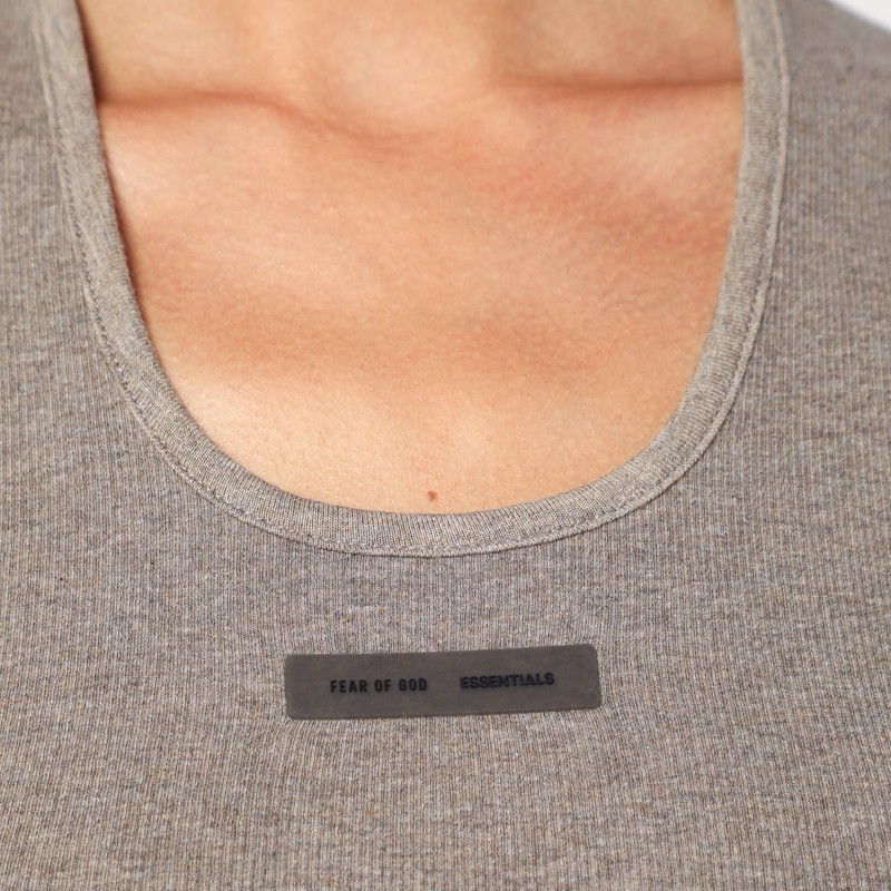 Essentials Grey Ribbed Cotton-blend Tank Top In Gray