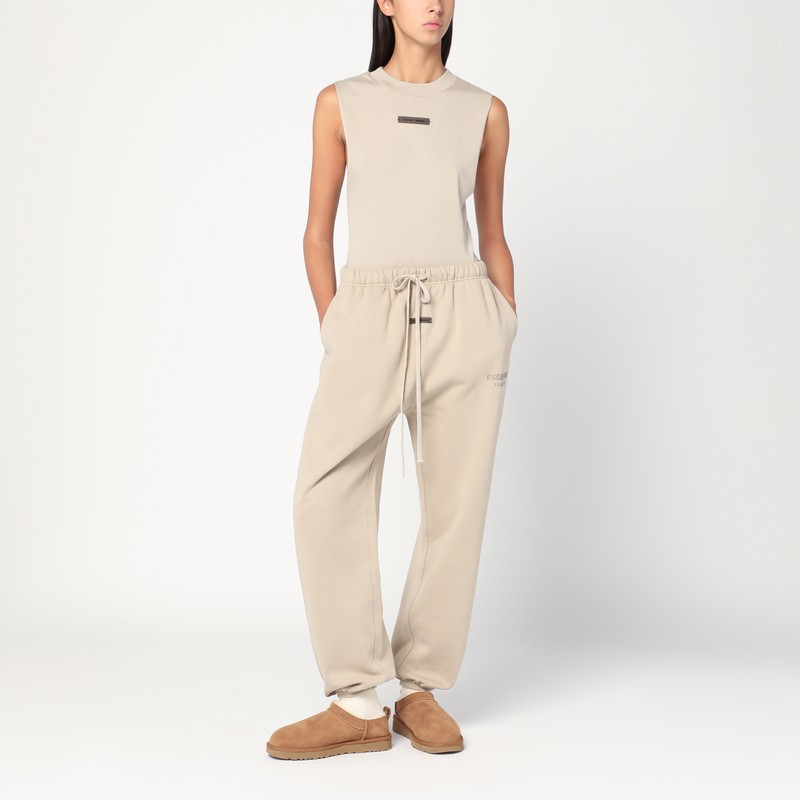 Essentials Sleeveless Greige Cotton-blend Bodysuit In Sand