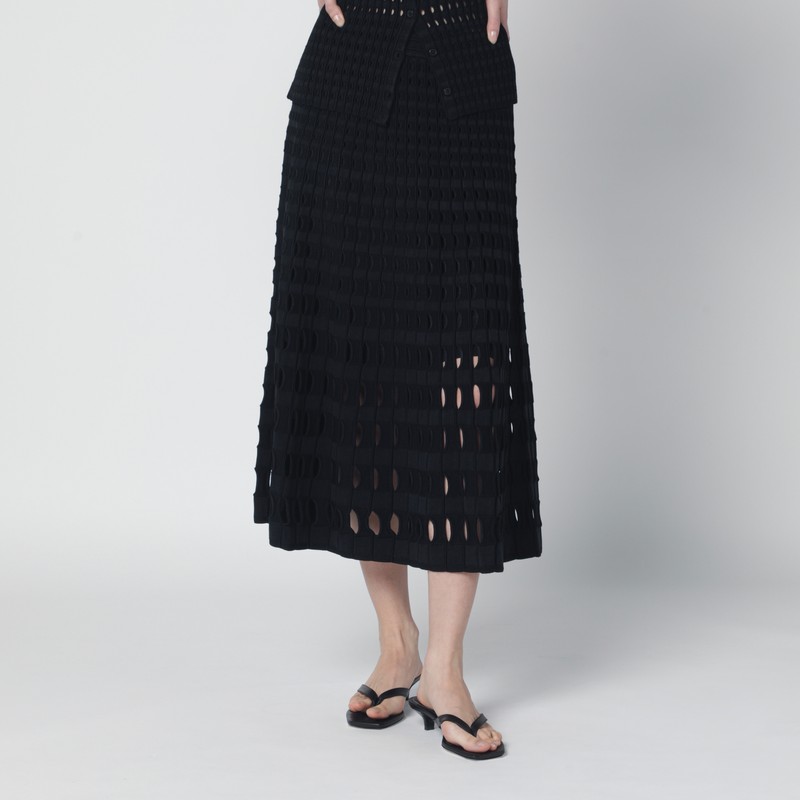 Drue black midi skirt in openwork knit