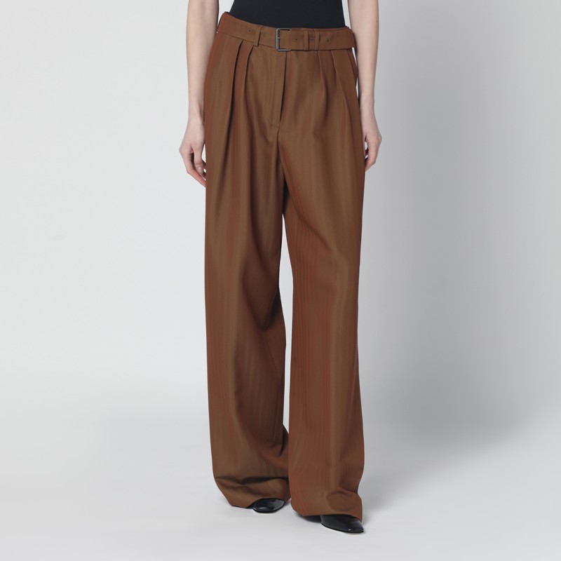 Brown wide-leg wool-blend trousers