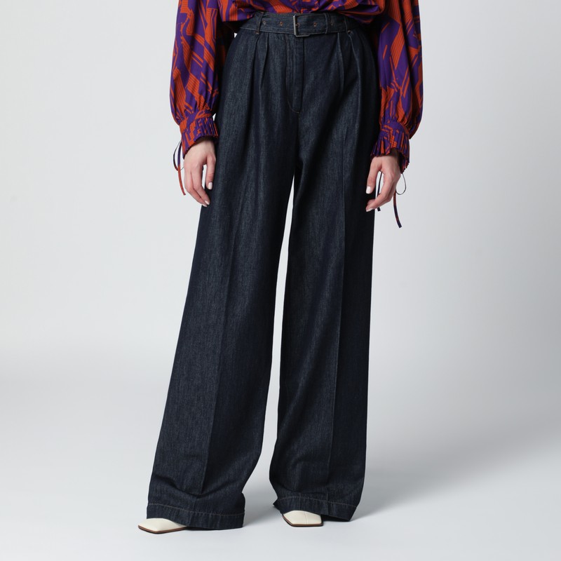 Indigo blue wide-leg denim trousers