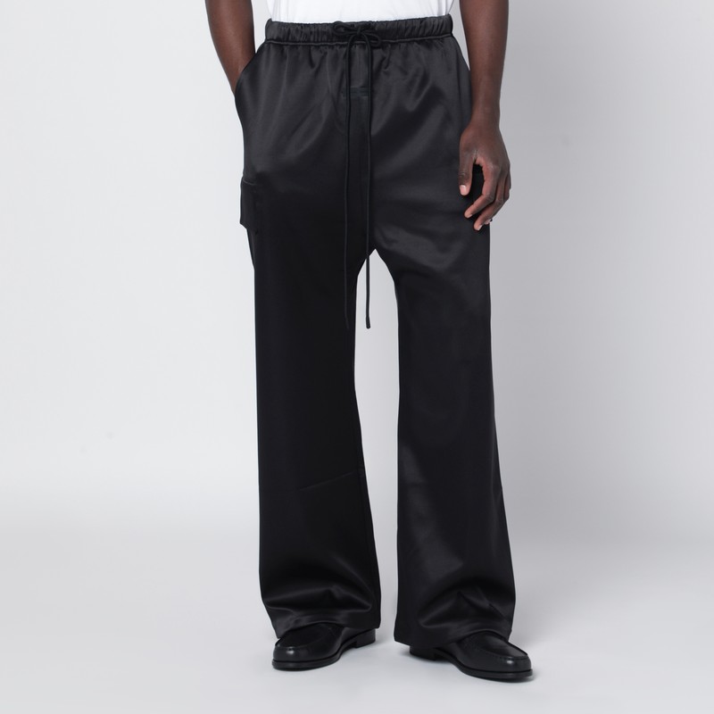Black satin cargo trousers