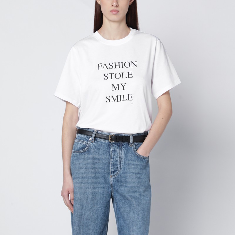 “Fashion stole my smile” white cotton T-shirt