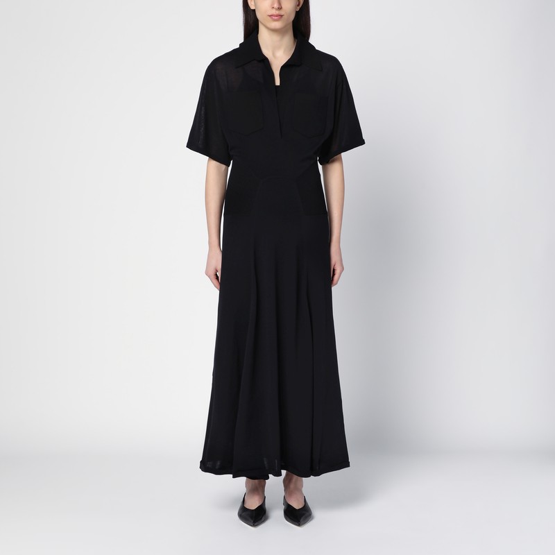 Black semi-transparent knit long dress