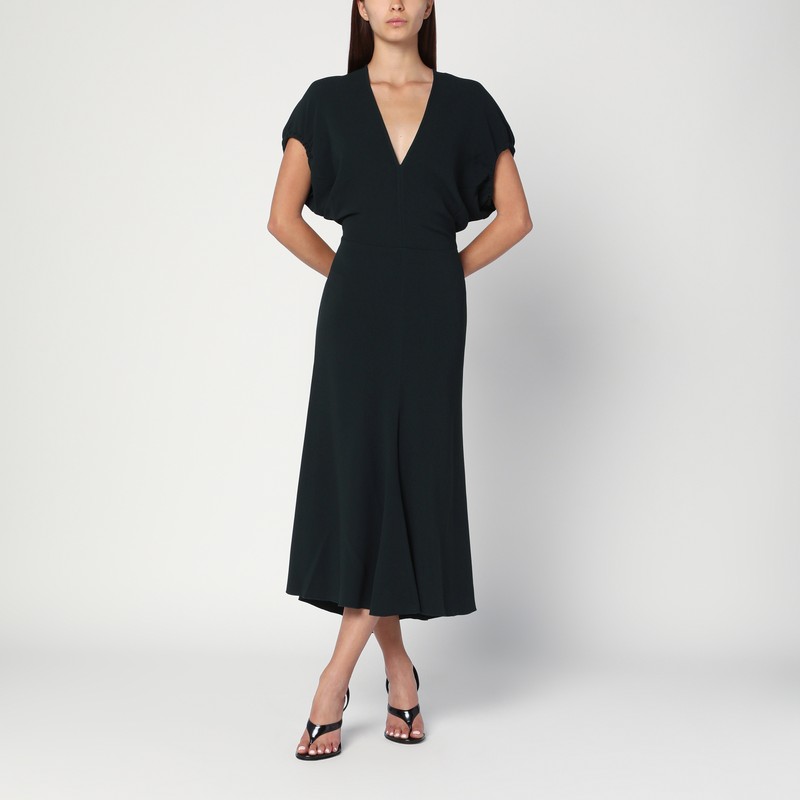 Dark green midi dress in satin