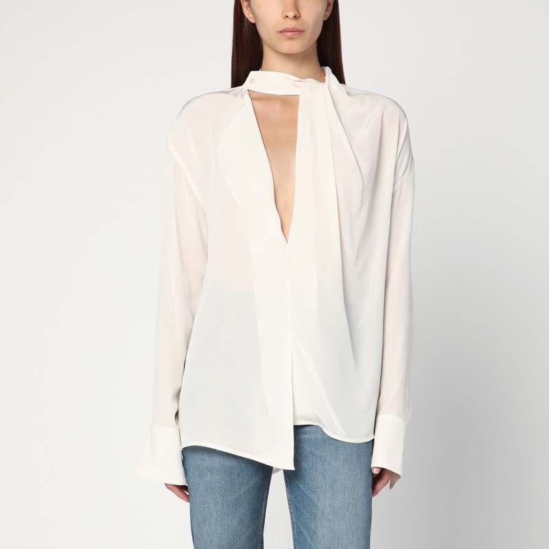 Ivory draped silk blouse