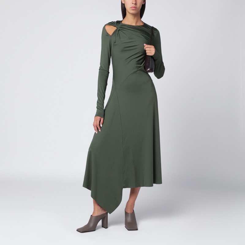 Victoria Beckham Asymmetric Draped Midi Dress With Cut-out In Green