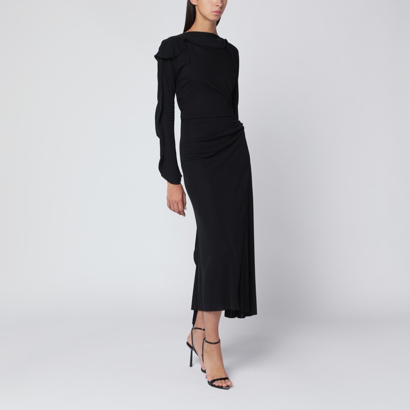 Black midi dress in draped jersey