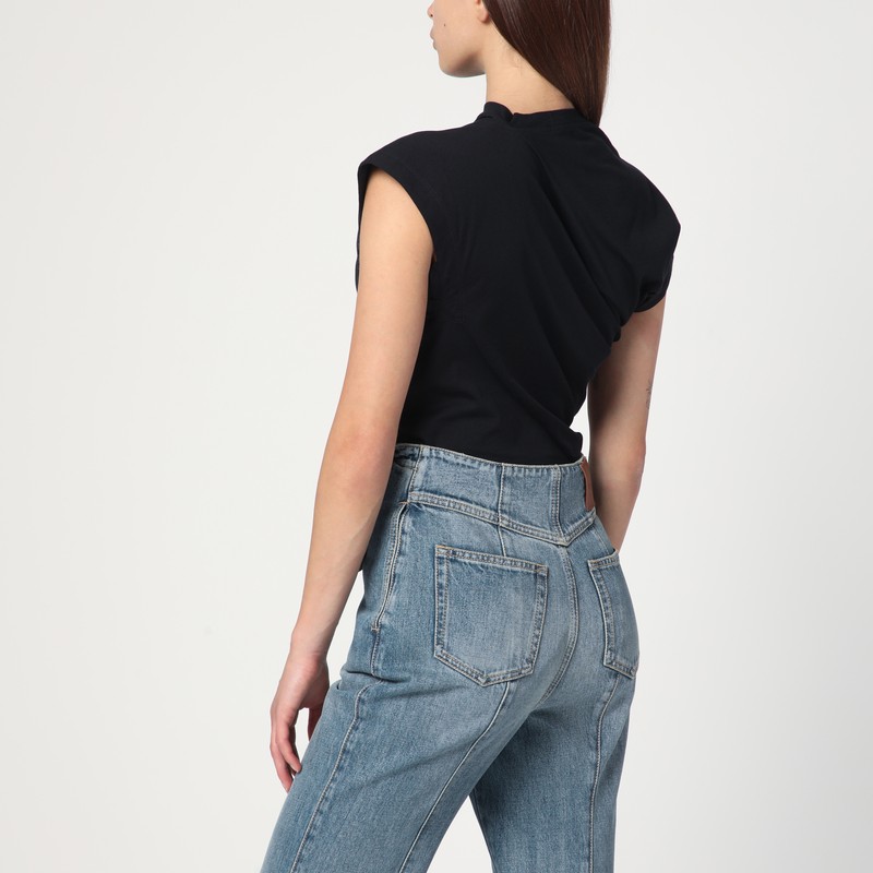 Vivienne Westwood 'hebo' Black T-shirt With Asymmetric Ruched Short Sleeves And Orb Logo On The Front