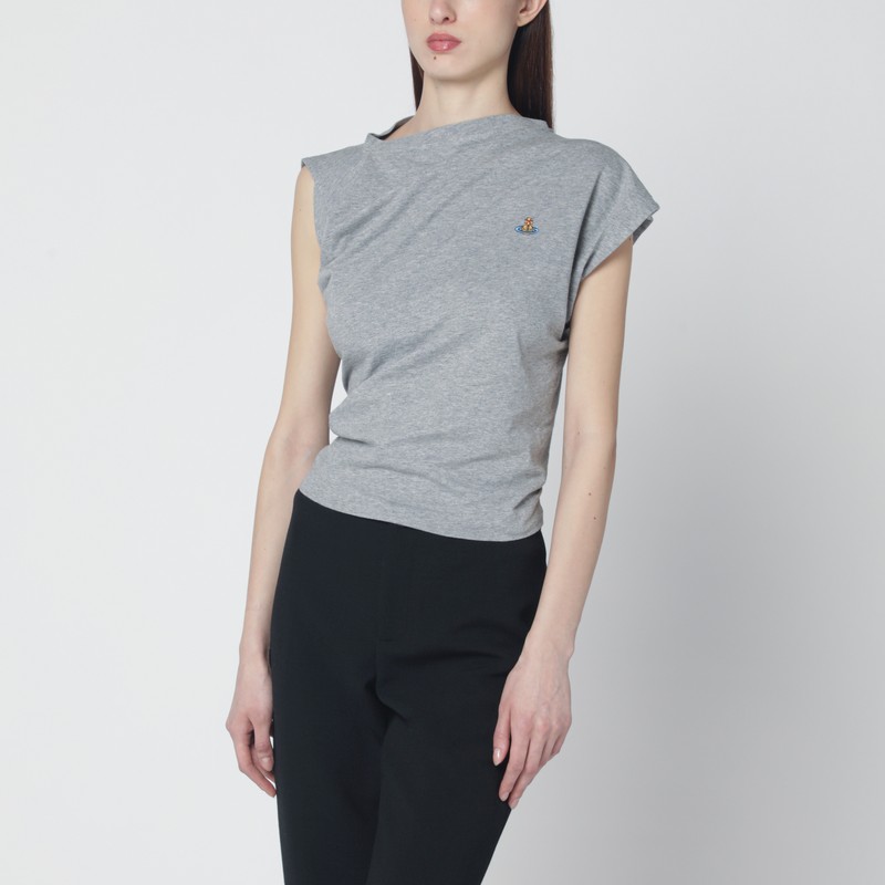 Grey mélange asymmetric T-shirt with Orb logo