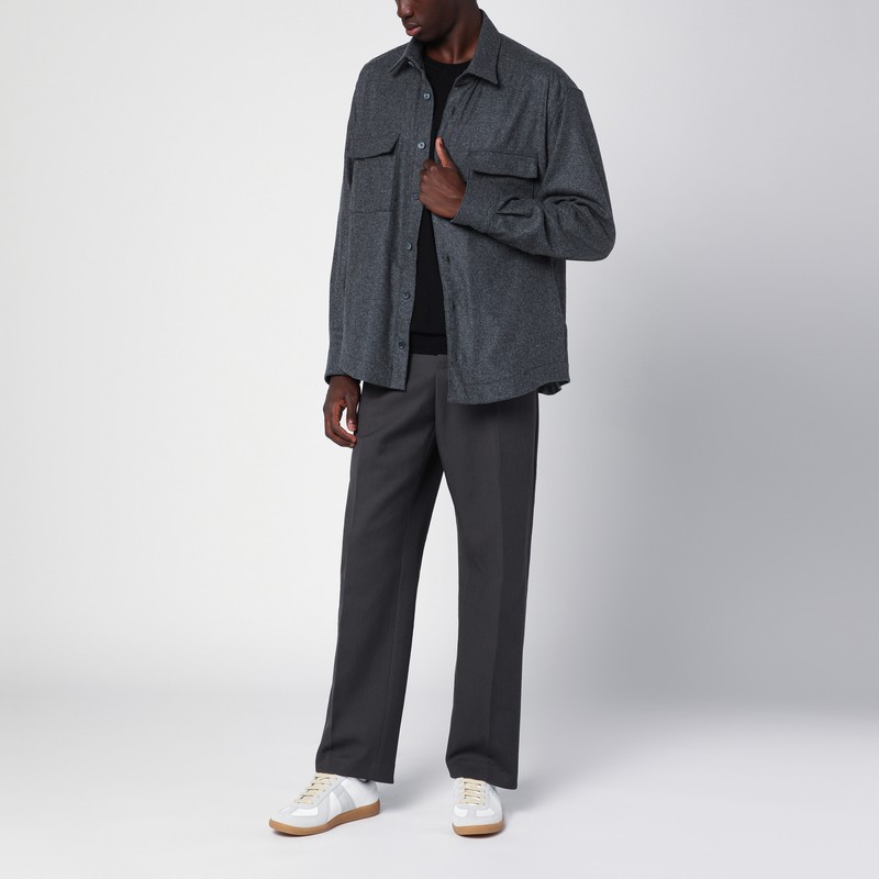 Xacus Wool-blend Buttoned Shirt In Blue