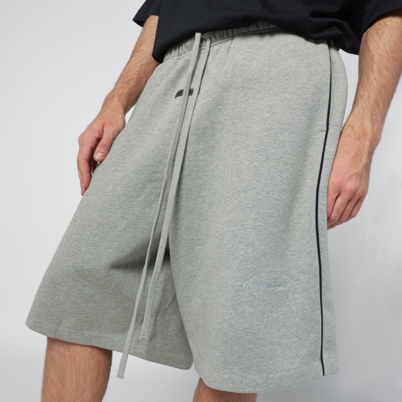 Essentials Grey Shorts With Contrasting Trims In Black